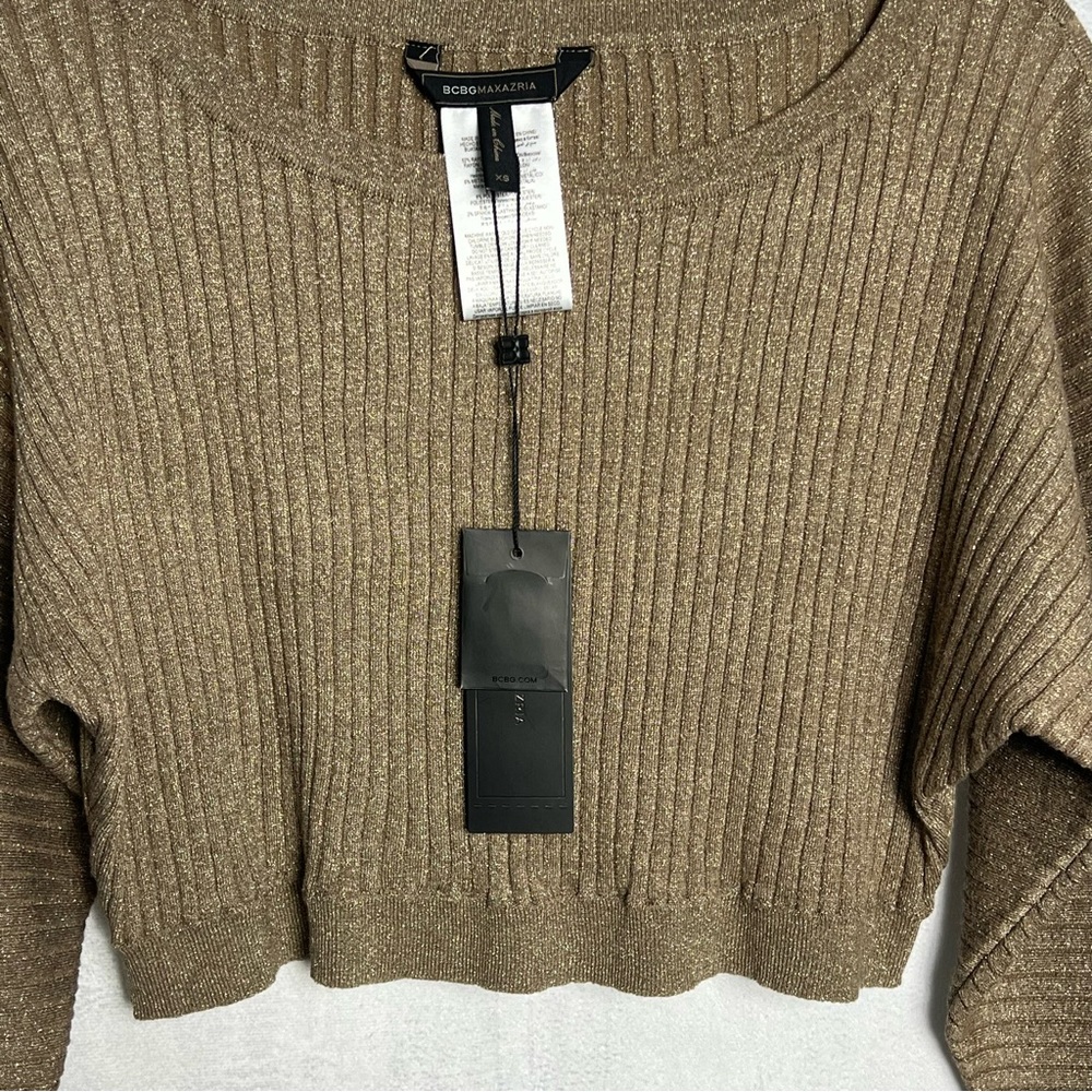 BCBG Metallic Cropped Ribbed Sweater - Picture 4 of 8